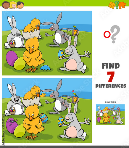 differences task with comic Easter characters