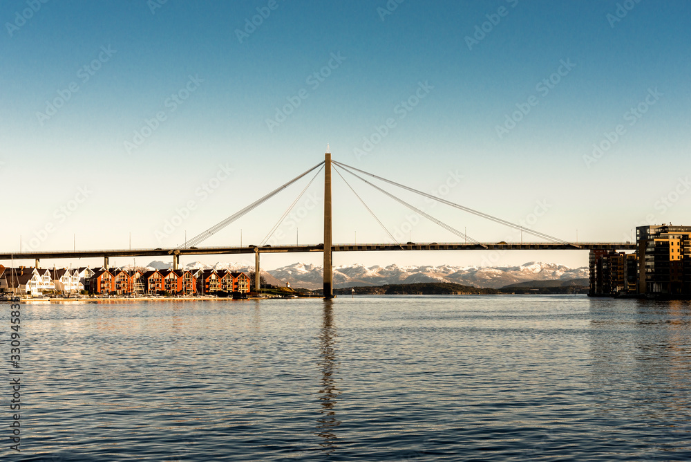 Stavanger city bridge connecting downtown and Hundvag and other smaller island, Norway, December 2017