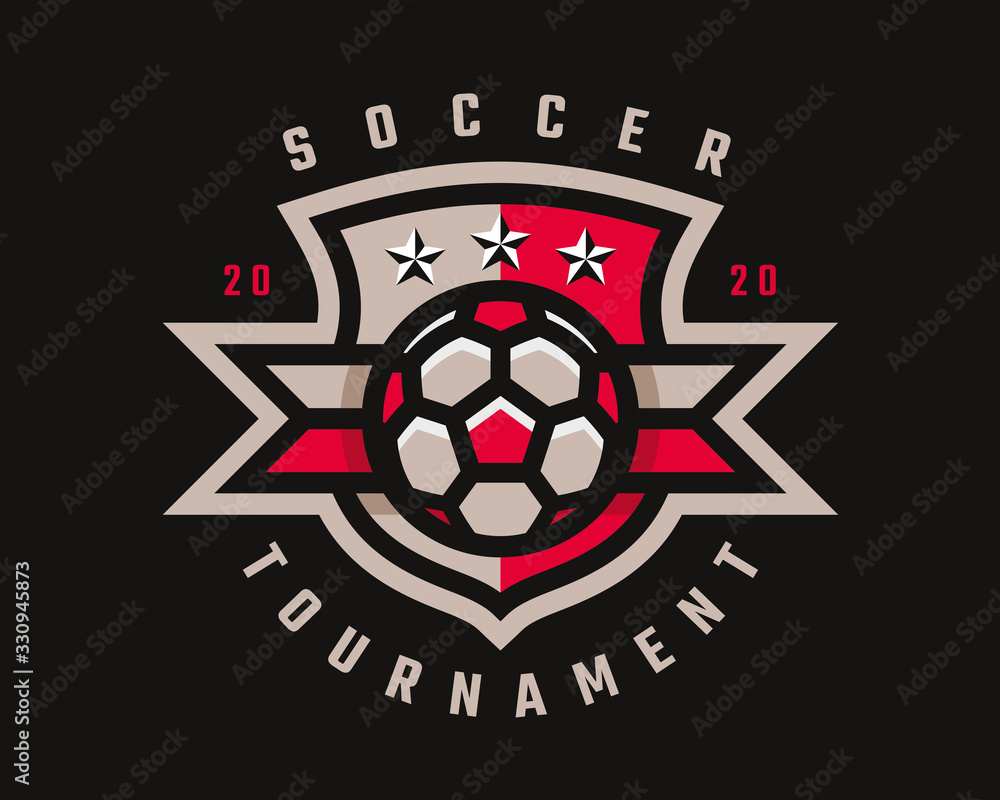 Obraz premium Soccer logo design. Football emblem tournament template editable for your design.