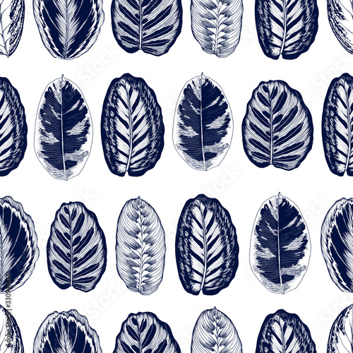 Seamless pattern with tropical ornamental leaves.