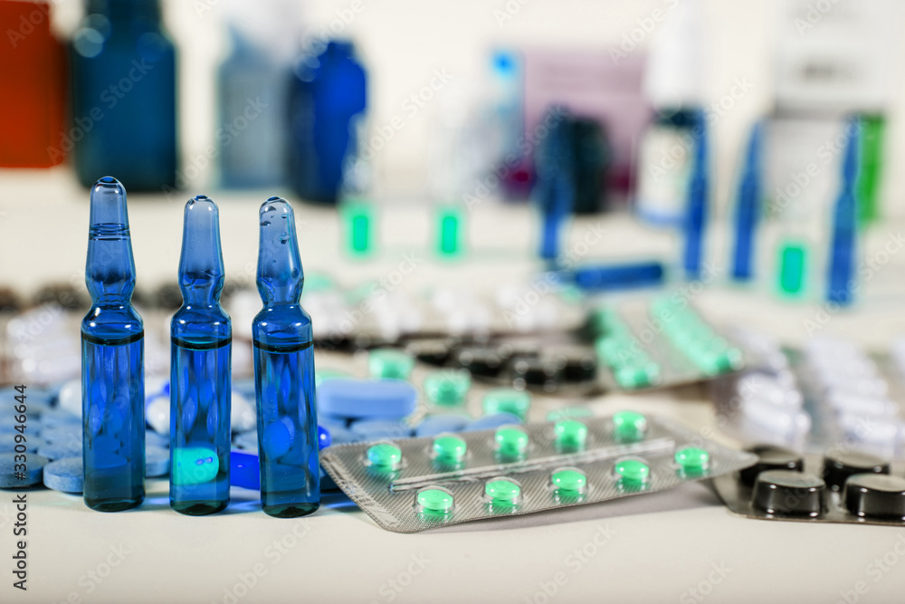 Pharmaceutical medication and medicine pills in packs Pharmaceutical medication and medicine pills in packs