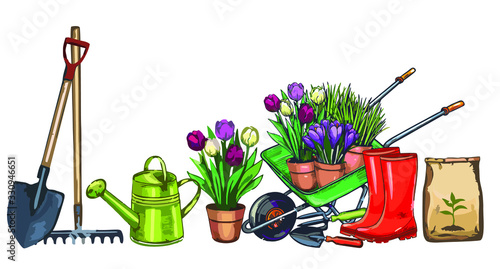 garden tools on a white background