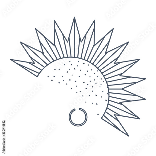 Punker with mohawk hairstyle. Street style, subcultures, underground movement. Vector outline simple illustration isolated on white.