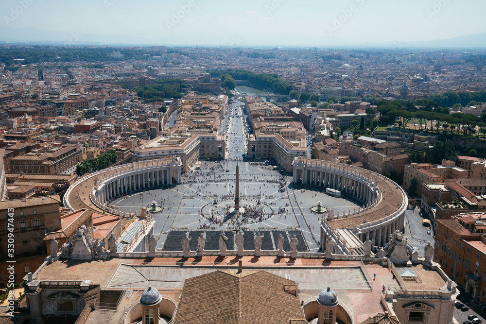 Aerial view of the cityscape and the Famous Saint Peter's Square in Vatican, Rome, Italy