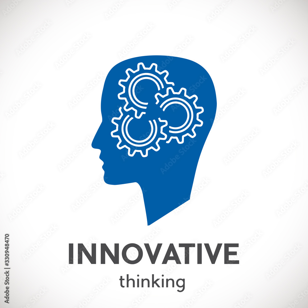 Innovative people. Logo head with gears. Vector concept startup Innovative people. Logo head with gears. Vector concept startup