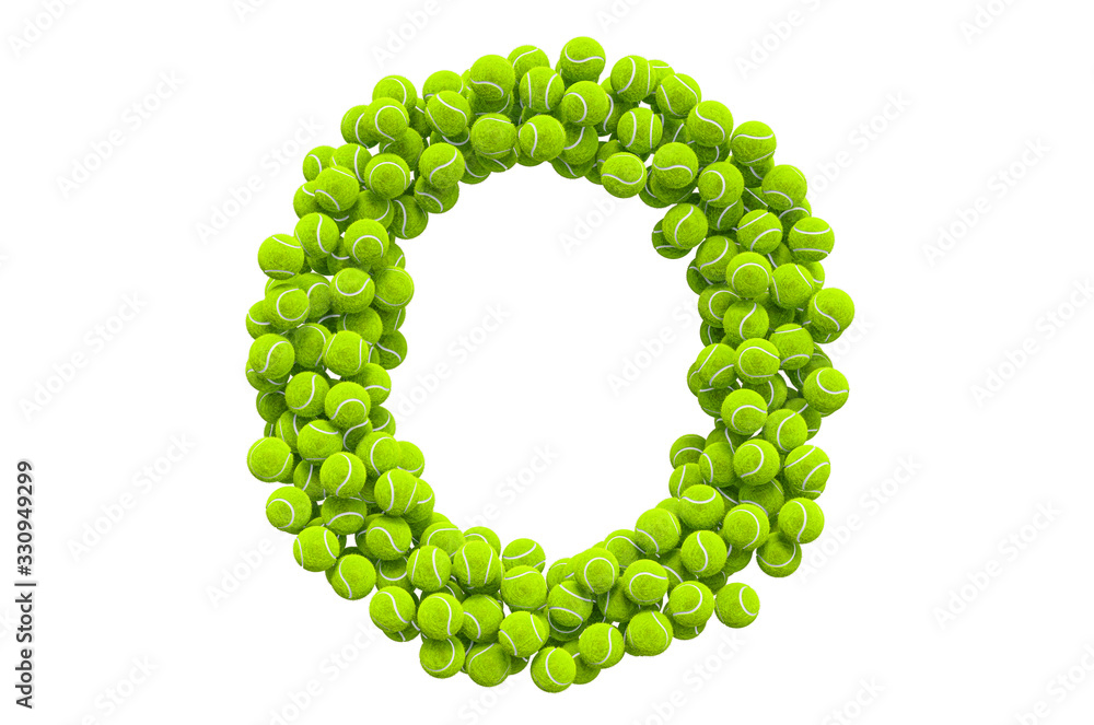 Letter O from tennis balls, 3D rendering Letter O from tennis balls, 3D rendering