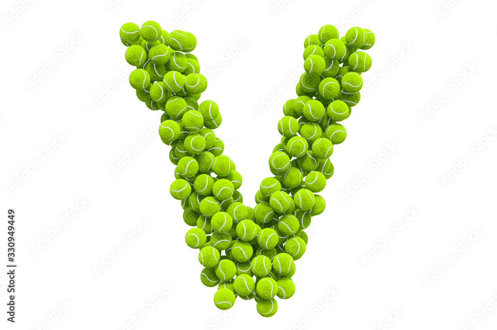 Letter V from tennis balls, 3D rendering Letter V from tennis balls, 3D rendering