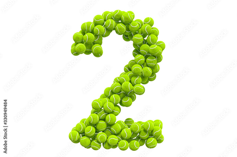 Number 2 from tennis balls, 3D rendering Number 2 from tennis balls, 3D rendering