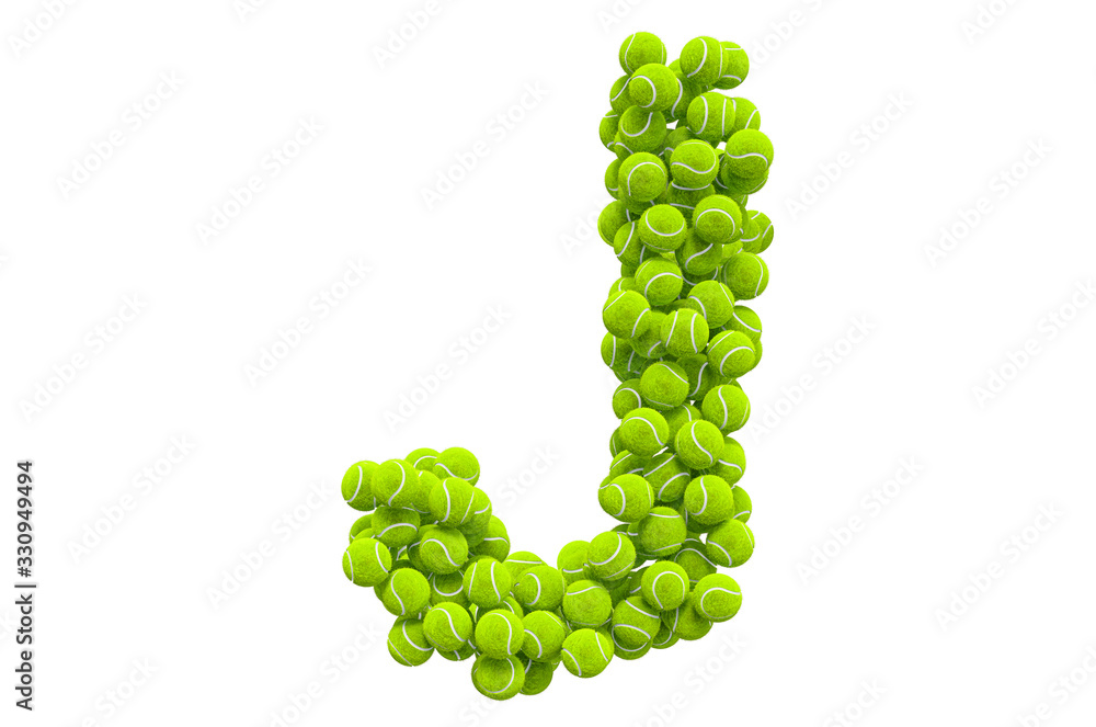 Letter J from tennis balls, 3D rendering Letter J from tennis balls, 3D rendering