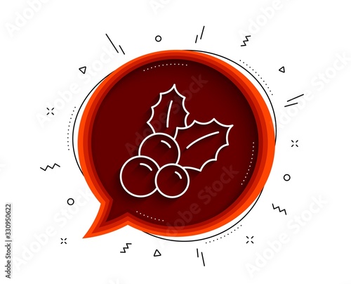Christmas holly line icon. Chat bubble with shadow. Ilex aquifolium sign. Thin line christmas holly icon. Vector