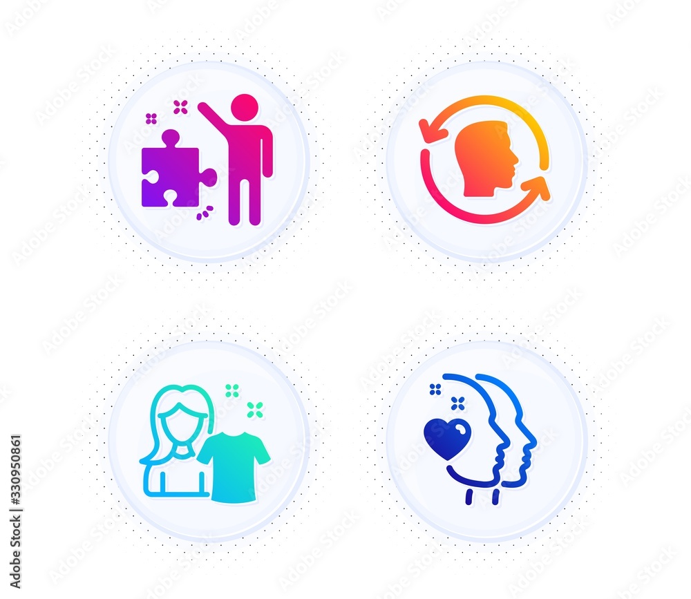 Clean shirt, Face id and Strategy icons simple set. Button with halftone dots. Heart sign. Laundry t-shirt, Identification system, Business plan. Love head. People set. Vector Clean shirt, Face id and Strategy icons simple set. Button with halftone dots. Heart sign. Laundry t-shirt, Identification system, Business plan. Love head. People set. Vector