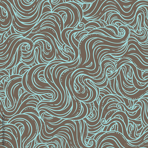 Abstract hand-drawn seamless pattern with waves and clouds. vector seamless p...