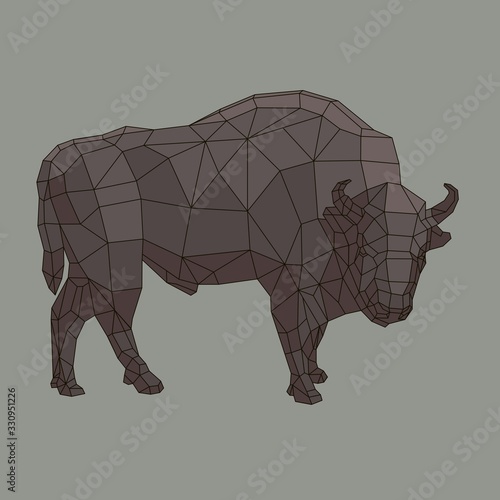 wild bison origami polygonal shapes in scandinavian style