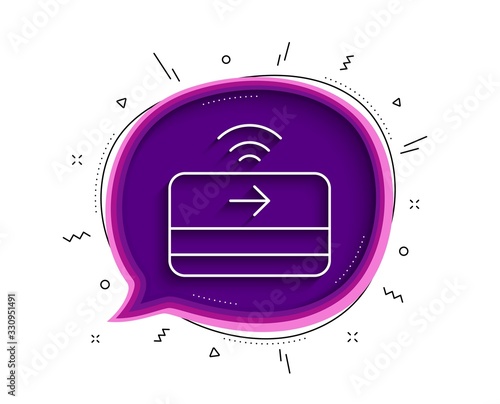 Contactless payment line icon. Chat bubble with shadow. Credit card sign. Finance symbol. Thin line contactless payment icon. Vector