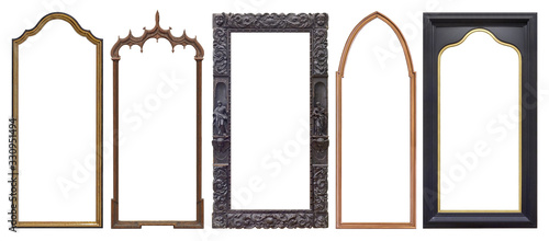 Set of wooden gothic frames for paintings, mirrors or photo isolated on white background