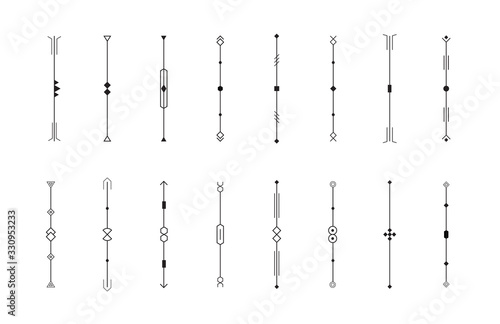 Vertical dividers set, decorative borders collection, vintage scrollbar templates for web, music volume control graphic element, vector isolated lines