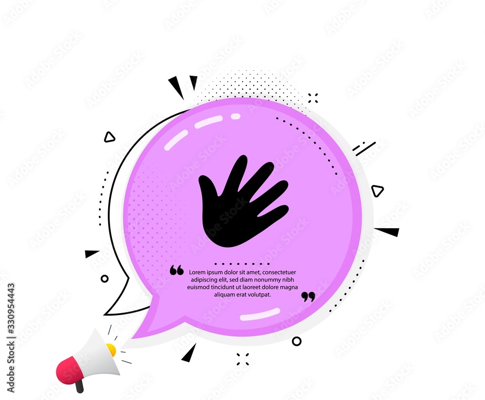 Hand wave icon. Quote speech bubble. Palm sign. Quotation marks. Classic hand icon. Vector Hand wave icon. Quote speech bubble. Palm sign. Quotation marks. Classic hand icon. Vector