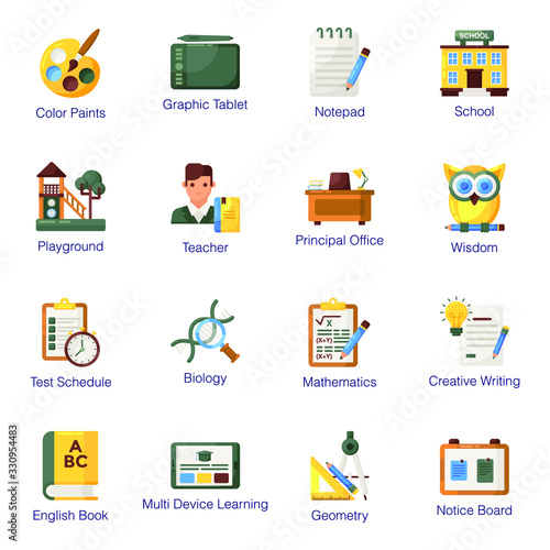 Pack Of Learning And Education Flat Icons 