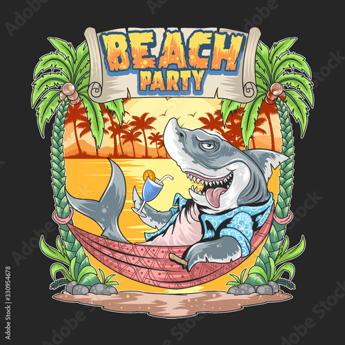 SHARK IN THE SUMMER BEACH PARTY ARTWORK VECTOR