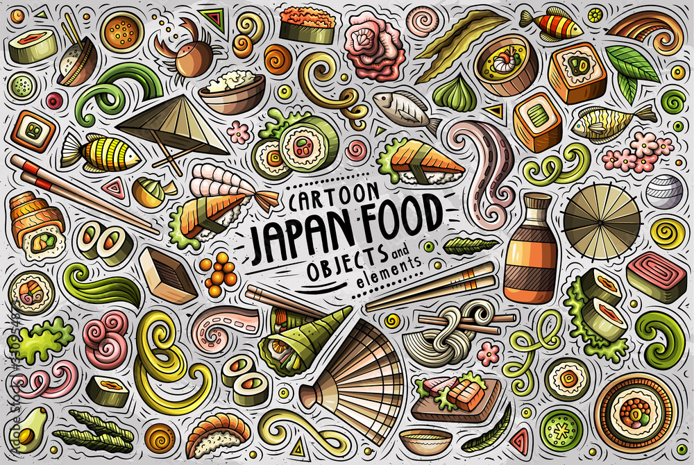 Vector set of Japan food theme items, objects and symbols