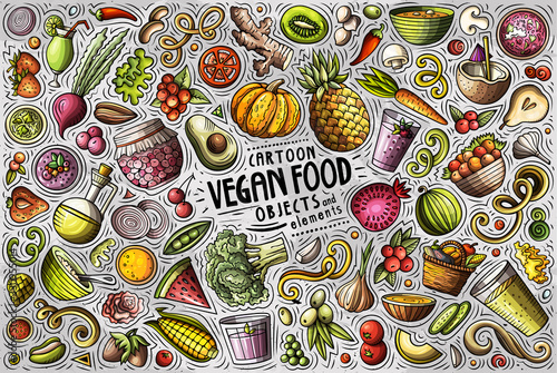 Vector set of Vegan food theme items, objects and symbols