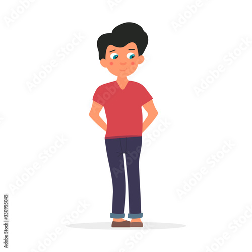 Young shy and timid boy. Vector illustration