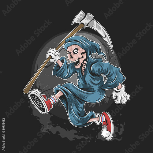 SKULL DEAD GRIM REAPER RUNNING ARTWORK WITH EDITABLE LAYERS
