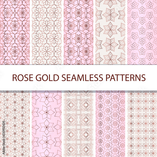 Set of pink abstract floral seamless patterns