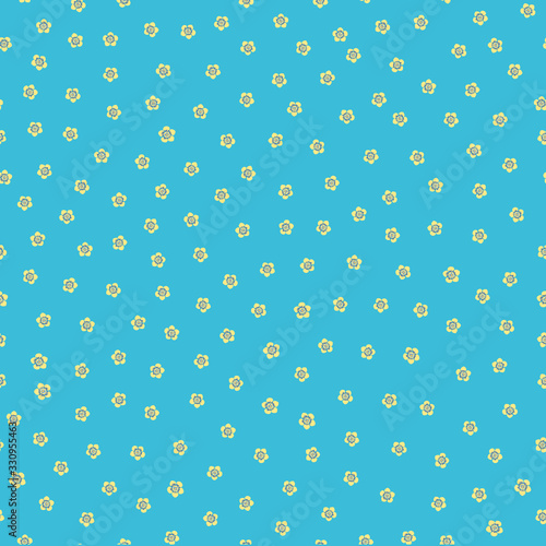 Tropical flower seamless vector pattern background. Hand drawn blooms exotic blue backdrop. Modern floral ditsy illustration. Hot summer all over print for tropic vacation or wedding resort concept.