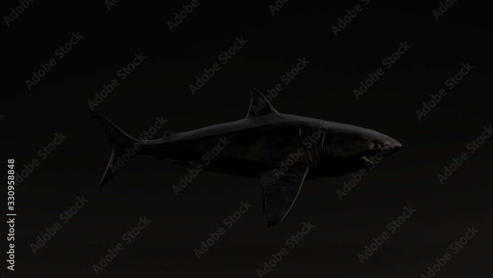 Fototapeta premium Black Great White Shark Black Background 3d illustration 3d render