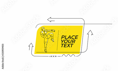 Flat linear man doing karate practice banner, scroll,  sticker, badge, price tag, poster.