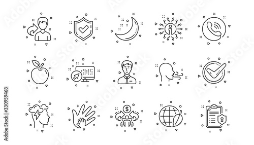 Privacy Policy, Social Responsibility. Check mark, Sharing economy and Mindfulness stress line icons. Linear icon set. Geometric elements. Quality signs set. Vector