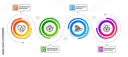 Ranking star, Open box and Loan percent line icons set. Infographic timeline. Loyalty program sign. Love rank, Delivery package, Growth chart. Bonus star. Technology set. Vector