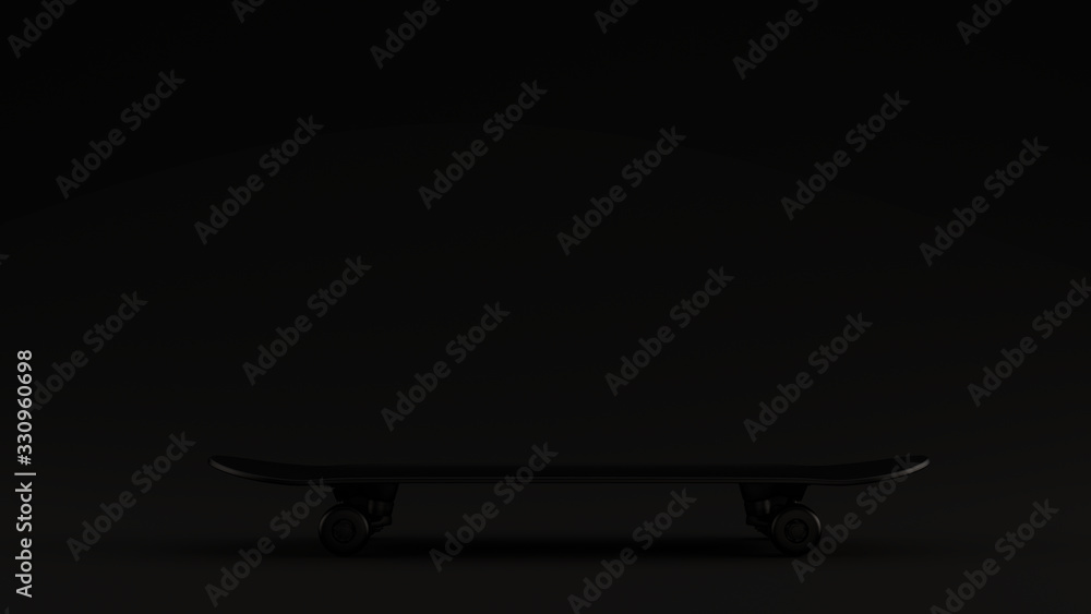 Black Skateboard Black Background 3d illustration 3d render Black Skateboard Black Background 3d illustration 3d render