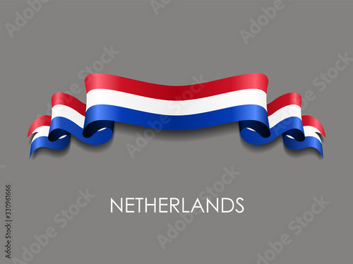 Dutch flag wavy ribbon background. Vector illustration.