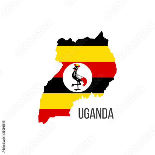 Uganda flag map. The flag of the country in the form of borders. Stock vector illustration isolated on white background.