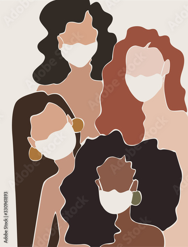 Put on a medical mask. The world is struggling with an outbreak of coronavirus. do not panic and stay home for your safety. take care of yourself. Vector graphics