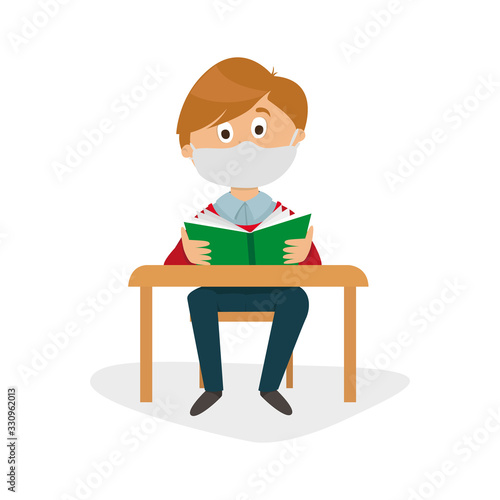 Put on a medical mask. The world is struggling with an outbreak of coronavirus. do not panic and stay home for your safety. take care of yourself. Vector graphics