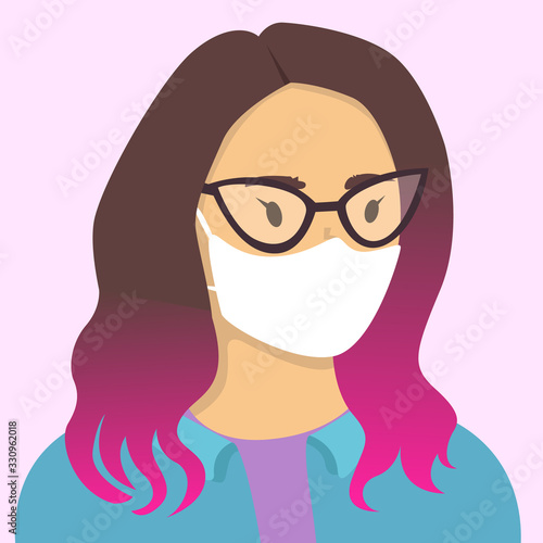 Put on a medical mask. The world is struggling with an outbreak of coronavirus. do not panic and stay home for your safety. take care of yourself. Vector graphics