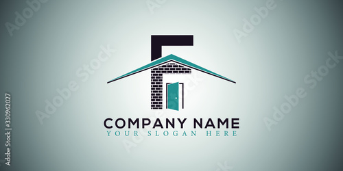 F real estate home construction letter logo design vector