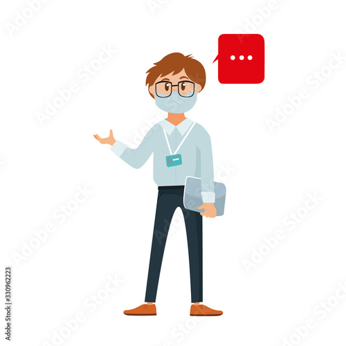 Put on a medical mask. The world is struggling with an outbreak of coronavirus. do not panic and stay home for your safety. take care of yourself. Vector graphics