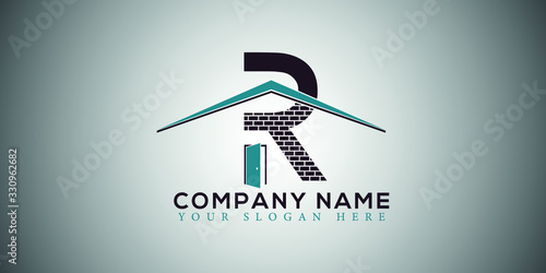 R real estate home construction letter logo design vector