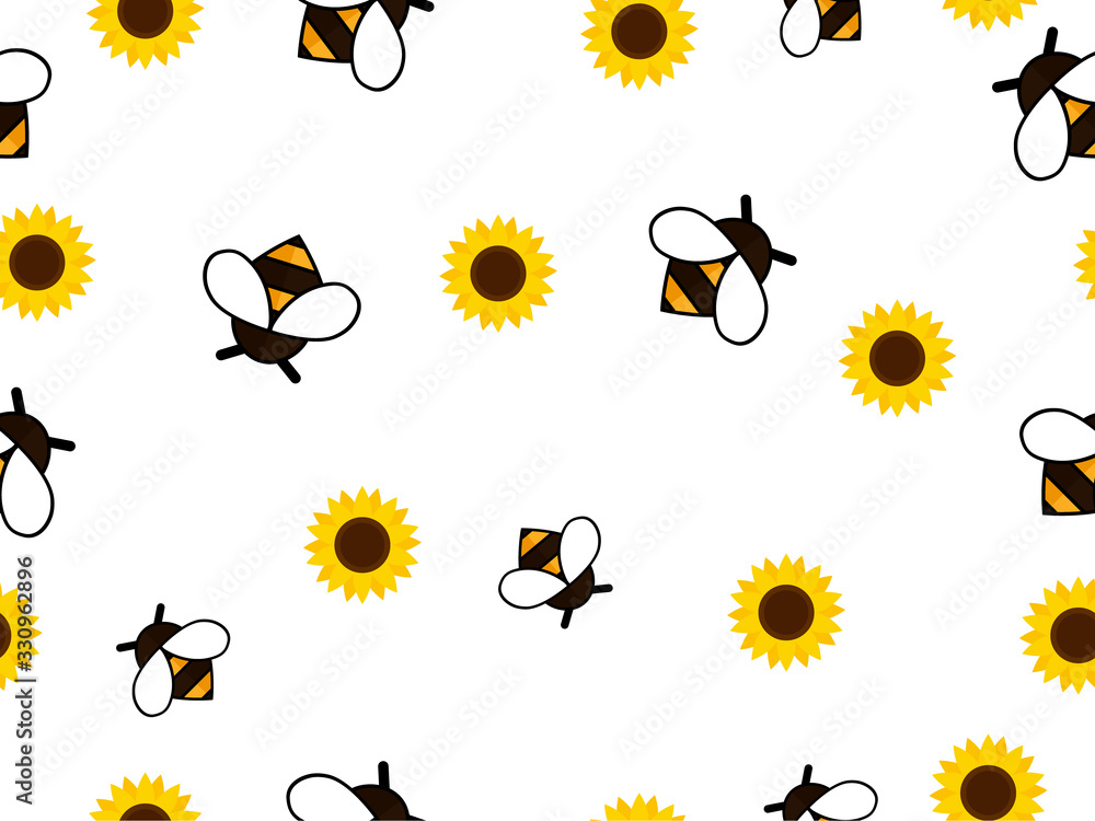 Seamless Pattern with flying bees. Vector Cartoon black and yellow bees ...