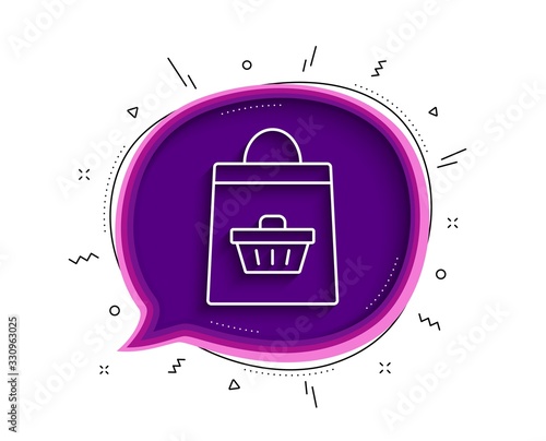 Shopping bag with cart line icon. Chat bubble with shadow. Supermarket buying sign. Sale symbol. Thin line online buying icon. Vector