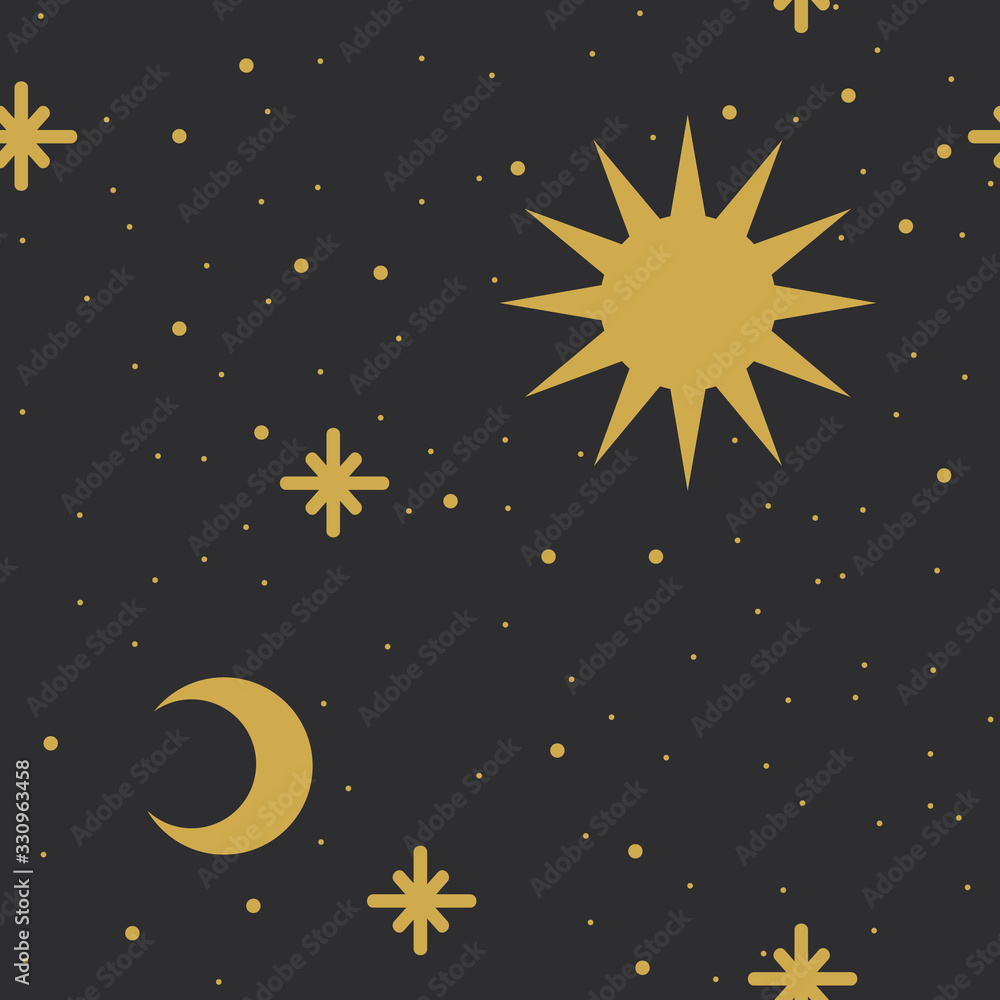 Fototapeta premium the sun and moon, the beauty of the eastern night. traditional folk spiritual elements. space objects. Vector graphics
