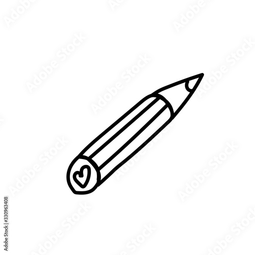 Vector pencil icon clerical material. Artistic illustration by a black line on a white background. Design for social networks, web, cards, prints, packaging, logo.