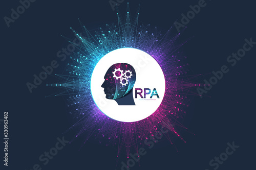 RPA Robotic process automatisation. Futuristic banner template concept RPA. Innovation technology. Artificial intelligence. RPA Vector illustration