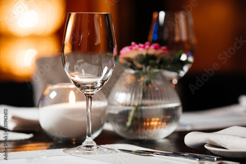 Empty glasses in luxury restaurant