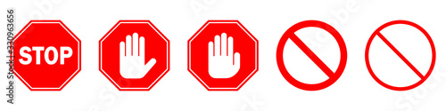 Red STOP sign isolated. Vector Stop hand sign photo