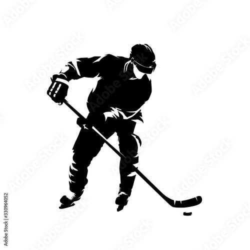 Ice hockey player, isolated vector silhouette, ink drawing